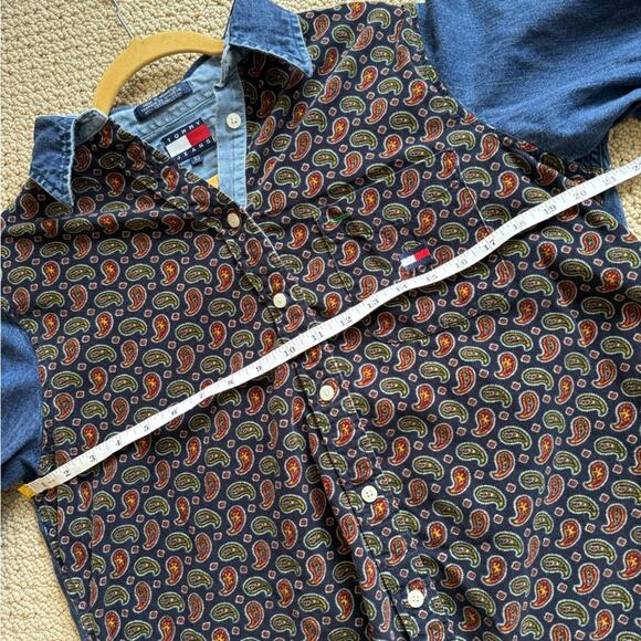 Tommy Hilfiger Jeans Women’s Denim Paisley Corduroy Button Down Size 10 Cotton - Picture 7 of 8